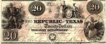Pictured is a desirable and valuable example of North and Central American Paper Money ... an 1841 $20 bill from the Republic of Texas.